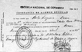 Certificado de Ingreso a la Escuela Nacional de
Ceramica