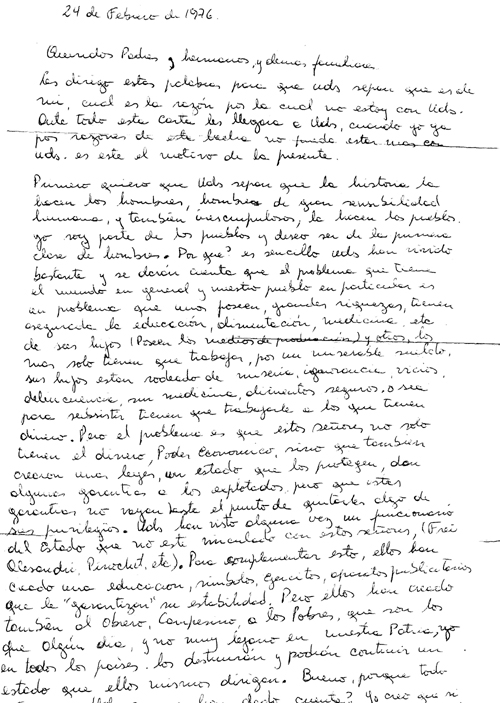 Carta de Jorge a su familia