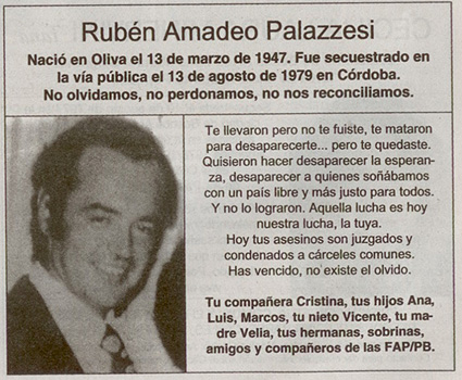 Recordatorio a 29 a&ntilde;os del secuestro de Rub&eacute;n Palazzesi